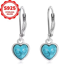 925 Sterling Silver Turquoise Heart Drop Earrings in Gift Box