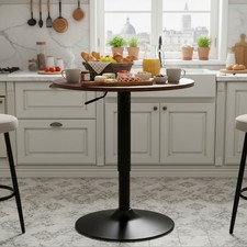 Adjustable Height Bar Table with Metal Frame and Retro Round Wooden Tabletop