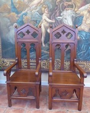 2  CHURCH CHAIRS GOTHIC  PINE