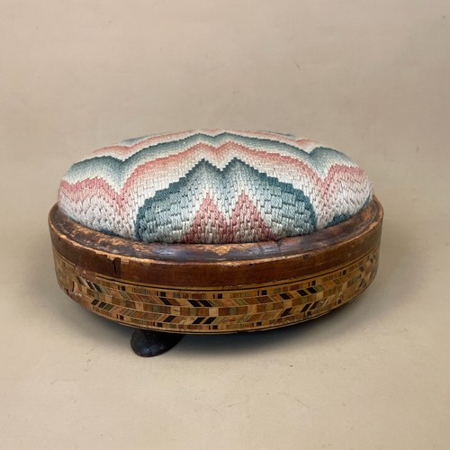 Antique footstool round wood - antique,