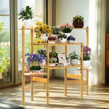 Sleek Wood Indoor Corner Plant Stand Flower Pot Shelf Rack Bonsai Window Display