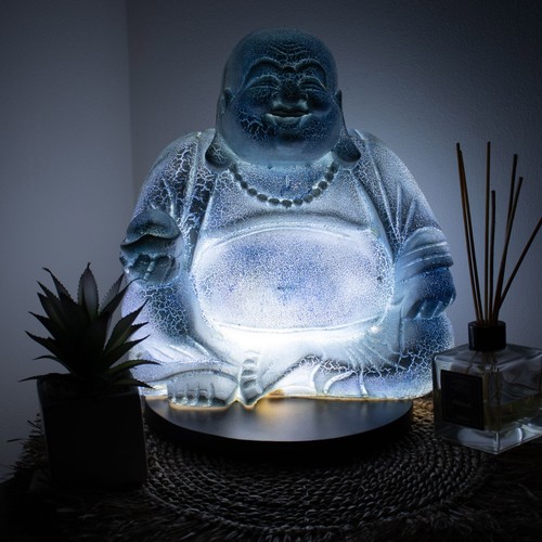 Laughing buddha lamp - laughing, blue