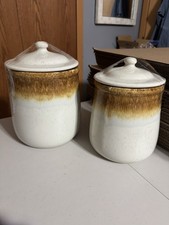 McCoy Ceramic Kitchen Canisters Set of 2 Brown Glaze Storage Jars with Lids