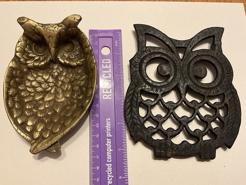 Vintage brass owl - owl, dish