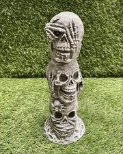 Concrete Skull Tower Ornament Outdoor Garden Sculpture Gothic Halloween Decor