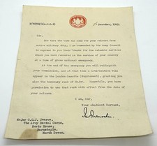 British World War II War Office Letter from Major G.C.J. Pearce