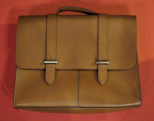 Brown leather briefcase - leather,