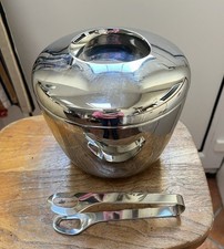 Georg Jensen Sky Mirror Polished Ice Bucket & Tongs Both Marked 6.5 Inches high