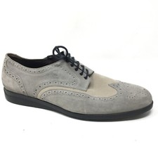 Bruno Magli Italy Oxfords Shoes Men's Size 12 Gray Beige Suede Wingtip Lace Up