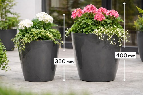 Round glossy plastic plant pot - plastic,