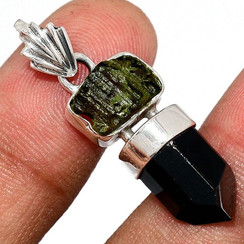 Moldavite raw black tourmaline - black,