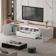 200cm High Gloss White TV Stand Cabinet Unit Doors Storage RGB LED Cupboard NEW