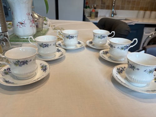 Six bone china cups saucers - bone, &