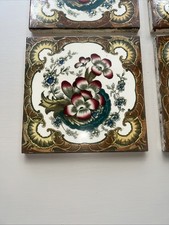 5 vintage antique floral green