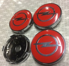 4x Opel Alloy Wheel Hub Centre Cap Set Center Caps Red/Silver 60mm