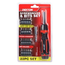 Dekton Ratchet Screwdriver Set with Magnetic Bit Holder & Storage Case 22 Pieces