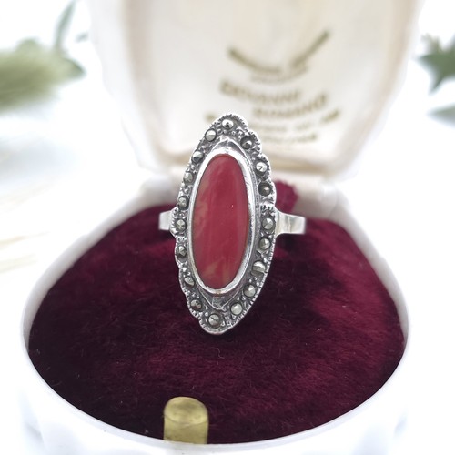 Vintage red stone - stone, marcasite