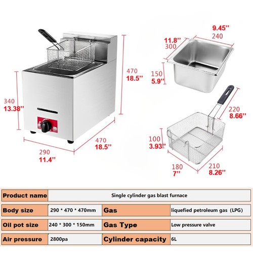 Commercial gas lpg fryer - 6l,