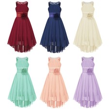Kids Girls Beaded Neck High-Low Chiffon Pageant Gown Wedding Flower Girl Dresses
