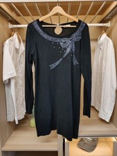 MONSOON MEDIUM BLACK DRESS JUMPER EMBELLISHED BOW LONG SLEEVE KNIT ANGORA RABBIT