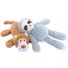 Squeaky Plush Dog Toy 2 Pack Lion & Sloth Interactive Playtime Chew Toy