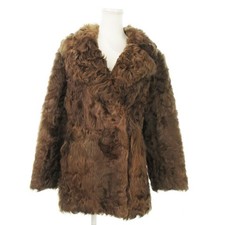 Large Brown Fur Coat Short Lamb Fur Tailored Collar Used