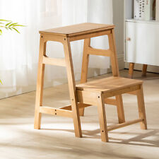 Bamboo Wood 2 Step Stool Protable Foldable Wooden Step Ladder Flower Shelf Chair