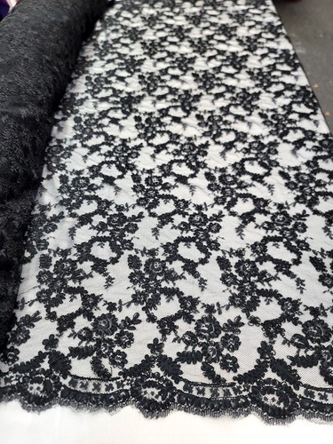 Black embroidery lace fabric - black,