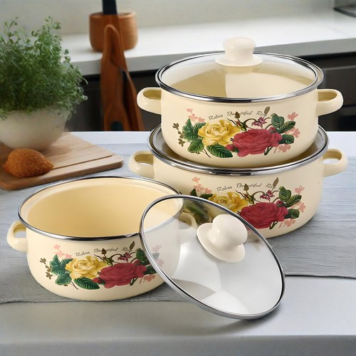 3pcs enamel stock pot set - 3pcs, with