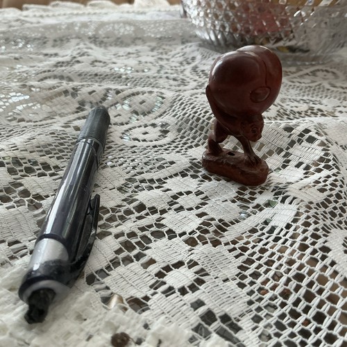 Carved wood netsuke monkey