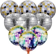 9 Pcs Disco Ball Balloons, 22 Inch 4D Balloons Mirror Metallic Large 