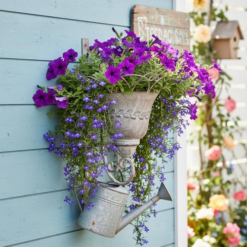 Vintage metal wall planter - metal,