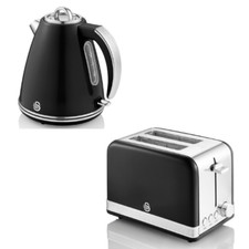 Swan Retro Jug Kettle & 2 Slice Toaster Vintage Kitchen Set of Two in Black