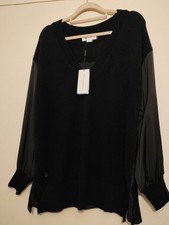 Amanda Wakeley cashmere blend v-neck knit jumper silky satin back sleeves L BNWT