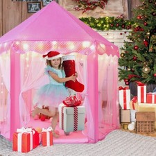 Kids Light Up Play Tent Pink Princess Castle Play Tent with LED Lights for Girls