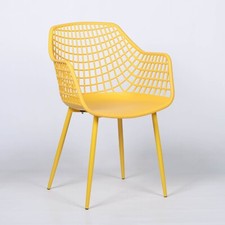 Modern Mesh Moulded Piazza Yellow Plastic Dining Chair With Arms Restaurant