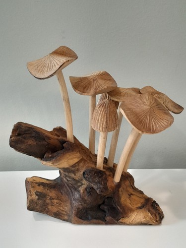 Wooden carved mushroom cluster - wooden,