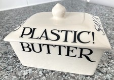 EMMA BRIDGEWATER ~ DEFINITE NO TO PLASTIC! BUTTER DISH ~ BLACK TOAST & MARMALADE