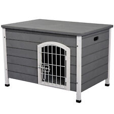 PawHut Wooden Dog House, Outdoor Dog Kennel w/ Removable Bottom, Grey