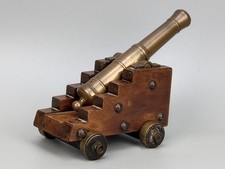Antique Bronze Signal Cannon with Wooden Carriage