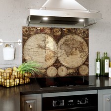 Glass Splashback Kitchen Tile Cooker Backsplash Vintage Old World Map ANY SIZE