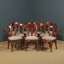 Antique English Victorian Set of 10 Ten Mahogany Balloon Back Dining Chair