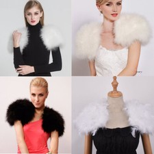 Women Real Ostrich Feather Fur Shrug Shawl Wraps Bride Wedding Party Cape Dinner