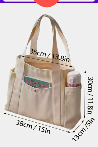 Beige canvas tote bag - beige,