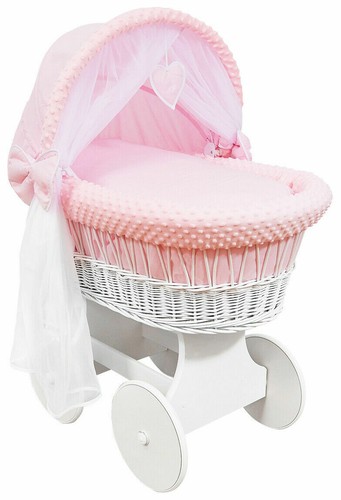 White wicker wheels crib baby - white, crib/baby
