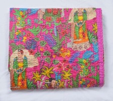 Indian Handmade Vintage Kantha Quilt Bedspread Throw 100%Cotton Queen Blanket