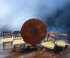 Antique Mahogany Tilt Top Dining Table & 6 Chairs, Superb Carved Base.
