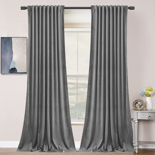 Grey velvet curtain panels - velvet,