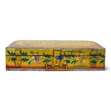 Vintage Metal Indian Hand Painted Travel Trunk Chest