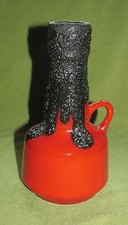 Roth Boar Rooster Fat Lava Pottery Vase Black and Red